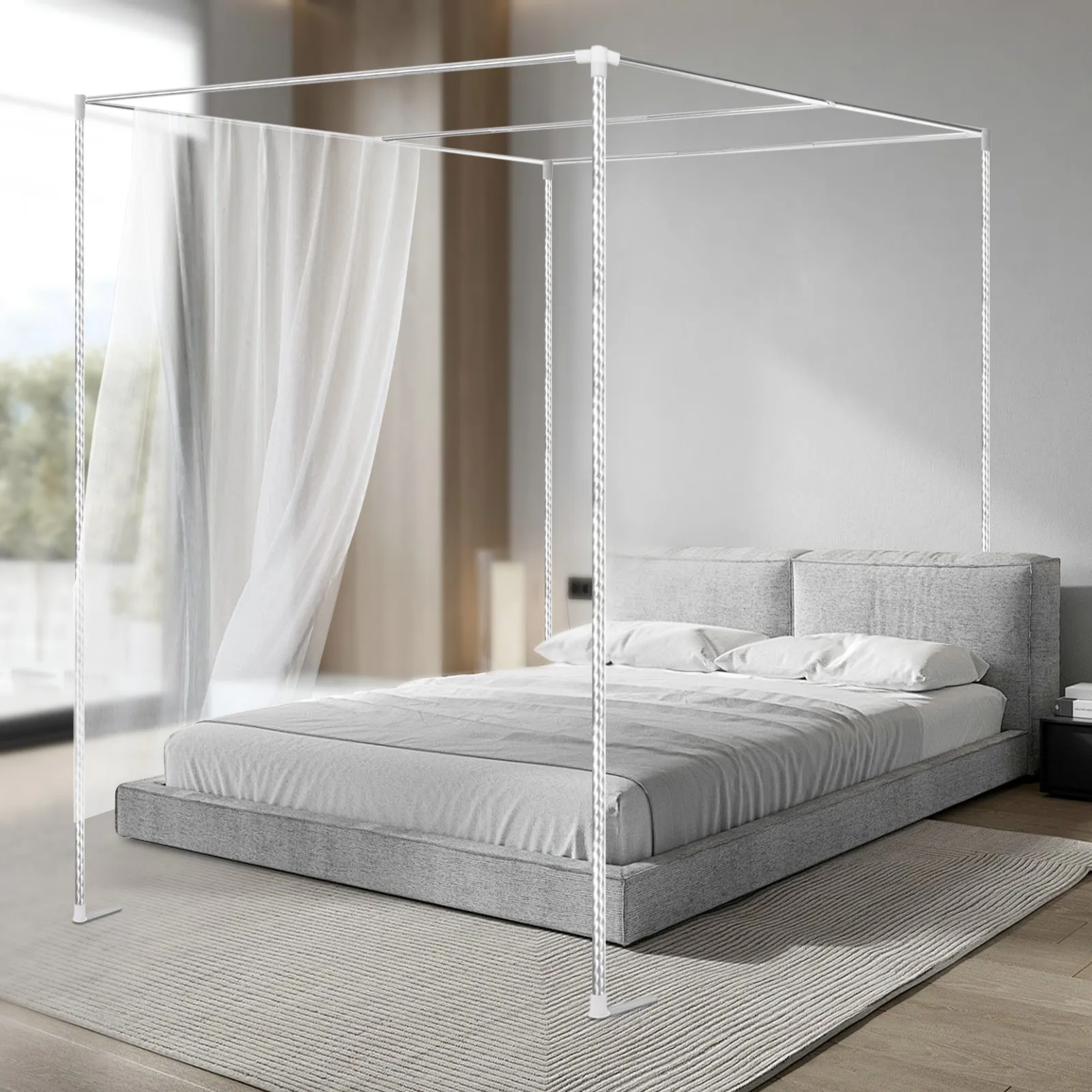 Canopy Bed Frame Metal Queen - Rangka Kanopi Tempat Tidur 4 Sudut,