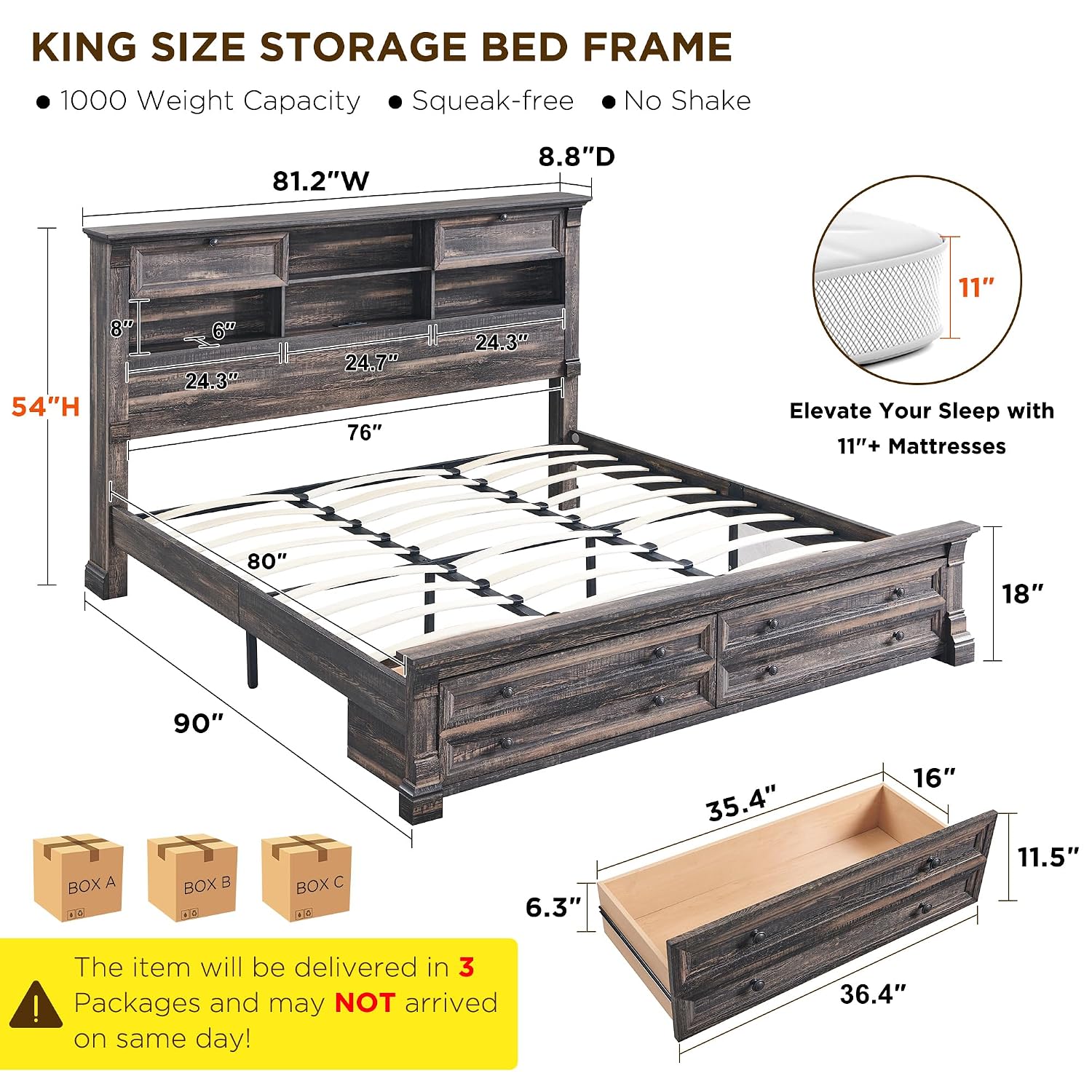 King Size Bed Frame With Storage Drawers - Rangka Tempat Tidur King Size, Sandaran