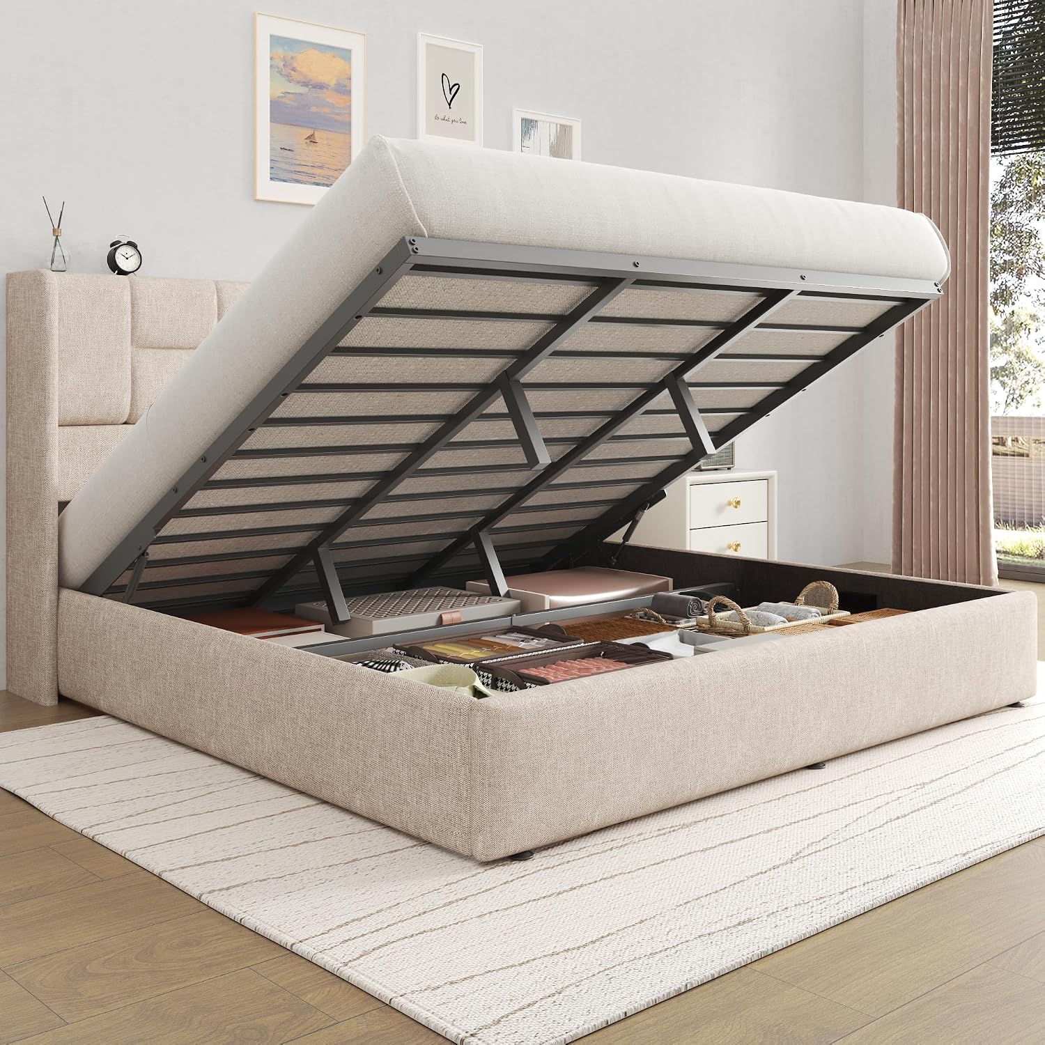 Gas Lift Storage Bed Hydraulic - Rangka Tempat Tidur King Size dengan