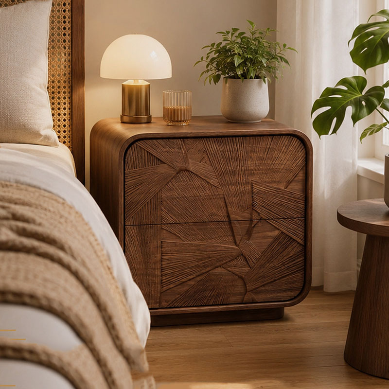 Solid Wood Nightstand 2 Drawers - Laci Kayu Meja Samping Tempat Tidur