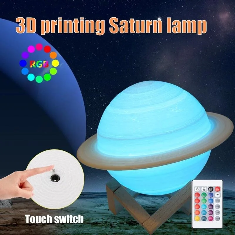 Floating Nightstand With Led Light - Lampu Malam LED Lampu Saturnus Cetak