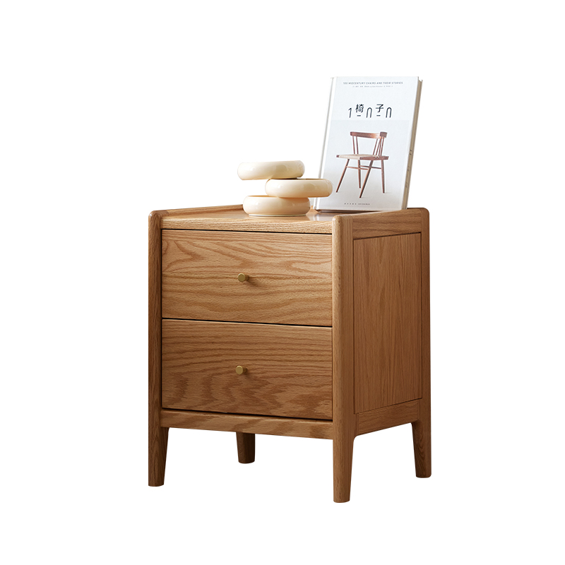 Solid Wood Nightstand 2 Drawers - Meja Nakas Kayu Solid Oak Gaya