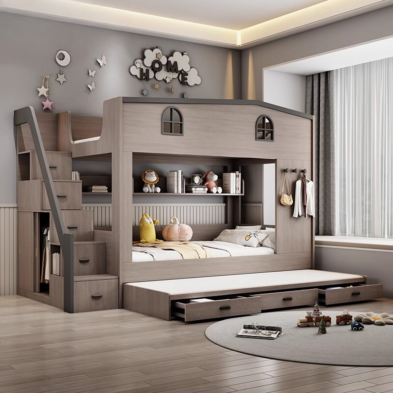 Bunk Bed With Stairs And Slide - Tempat Tidur Anak Bertingkat Gaya Nordic,