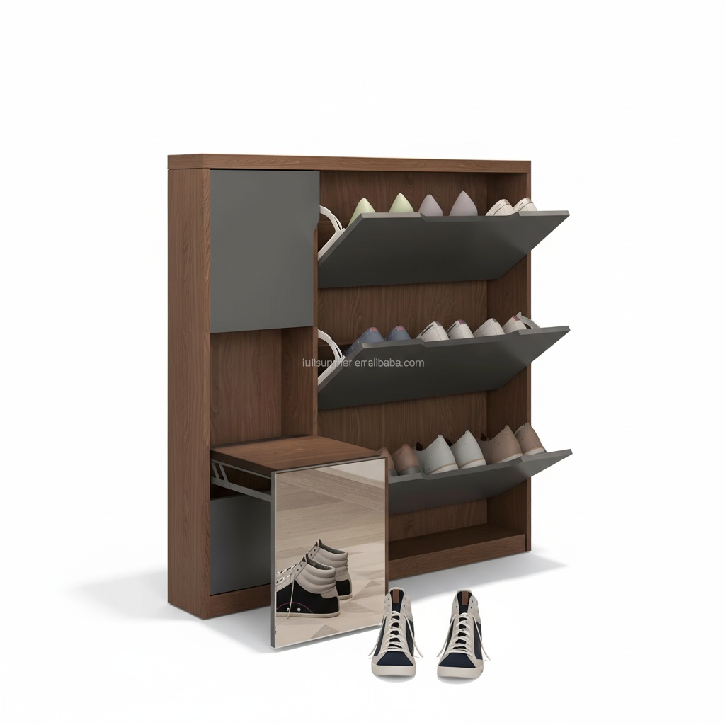 Shoe Rack Cabinet Narrow Entryway - Lemari Sepatu Tipis, Rak Sepatu Kayu