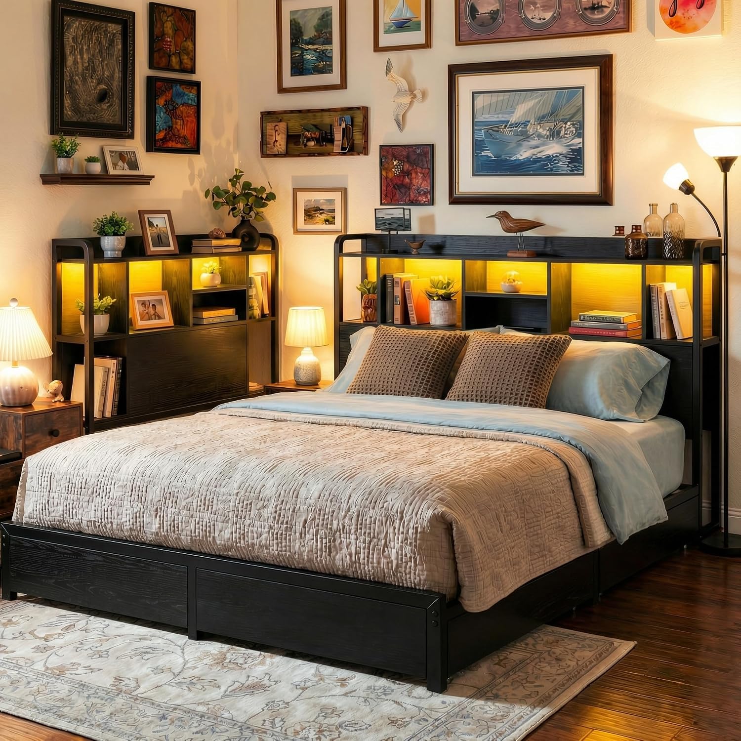 King Size Bed Frame With Storage Drawers - Rangka Tempat Tidur King Size dengan