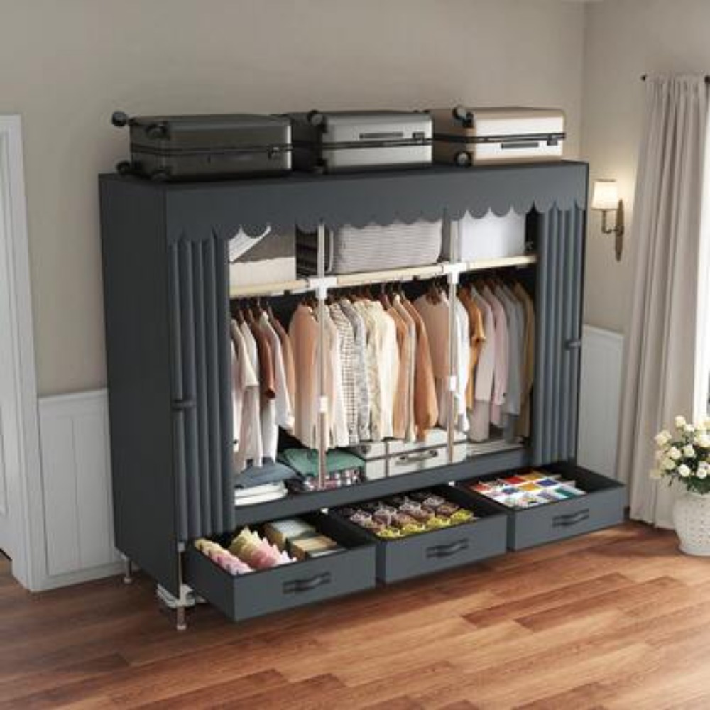Wardrobe Closet Portable Fabric Cover - Lemari Pakaian Portabel, Rangka Baja Kokoh