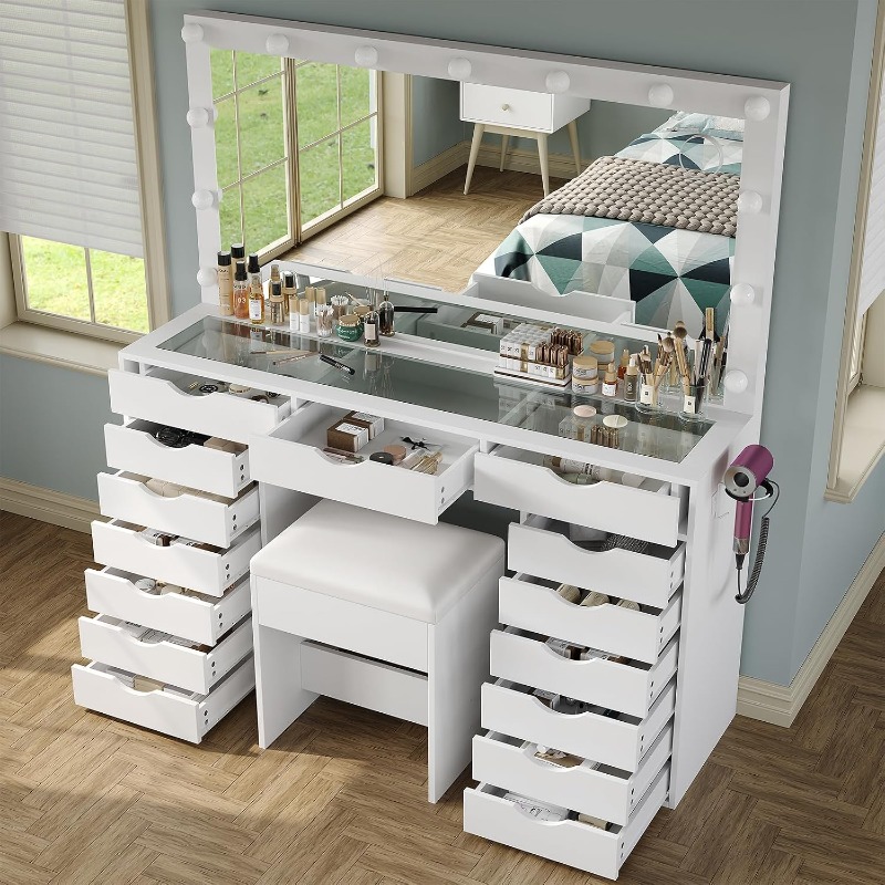 Dressing Table Vanity With Lighted Mirror - Meja Rias Yanosaku dengan Cermin dan