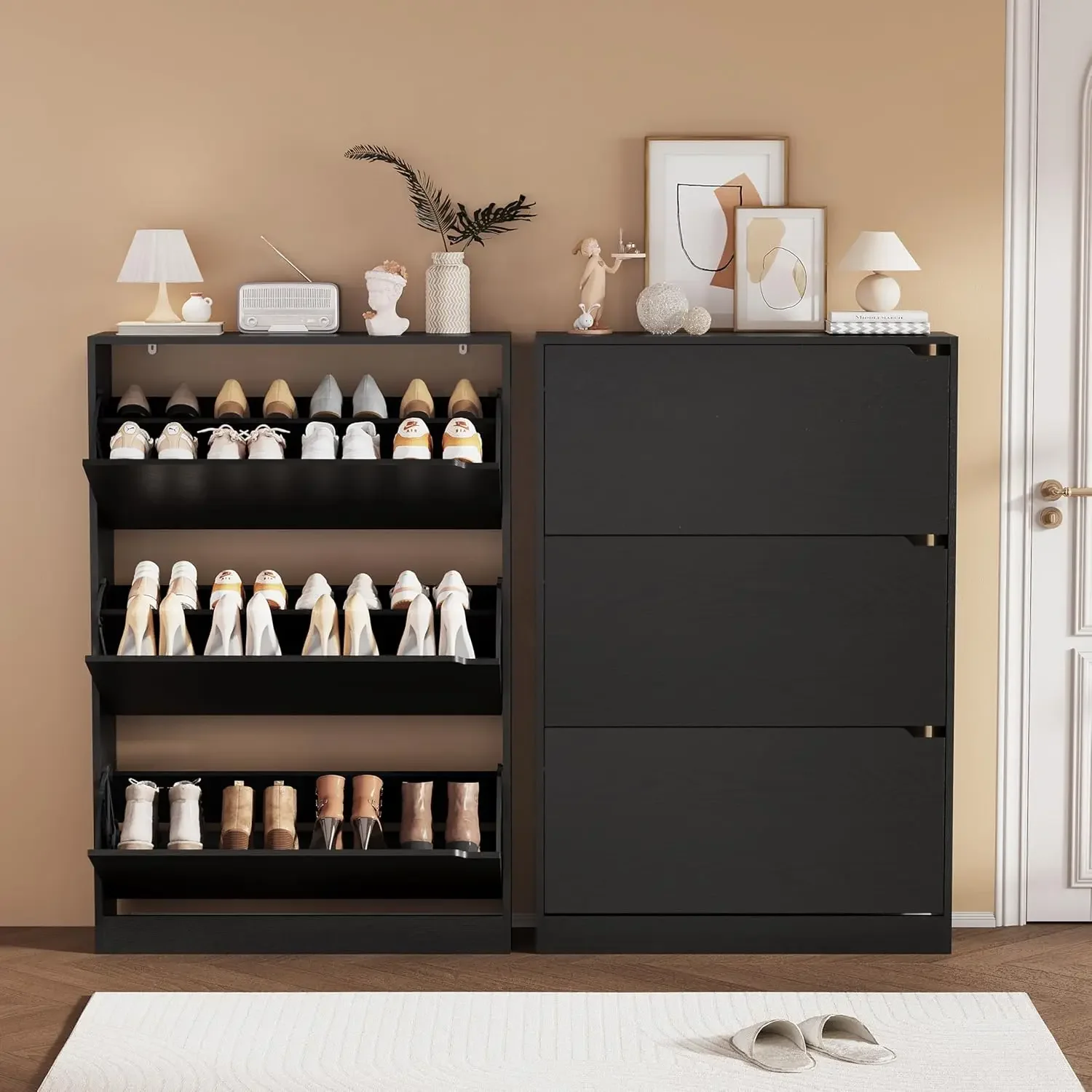 Shoe Rack Cabinet Narrow Entryway - Lemari Penyimpanan Sepatu, Organizer Sepatu Kayu