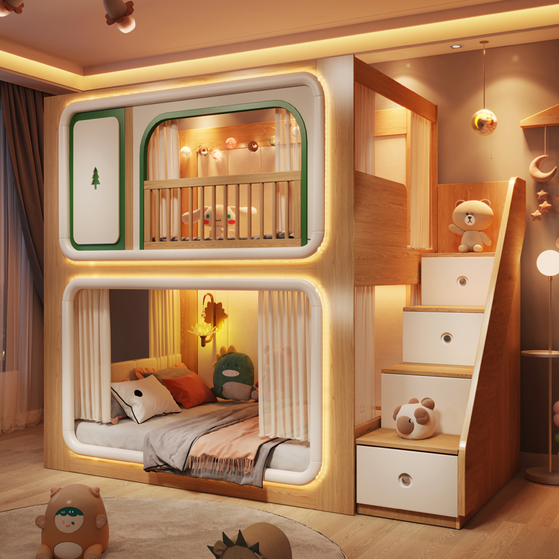 Bunk Bed With Stairs And Slide - Tempat Tidur Anak-anak Double Decker Loteng
