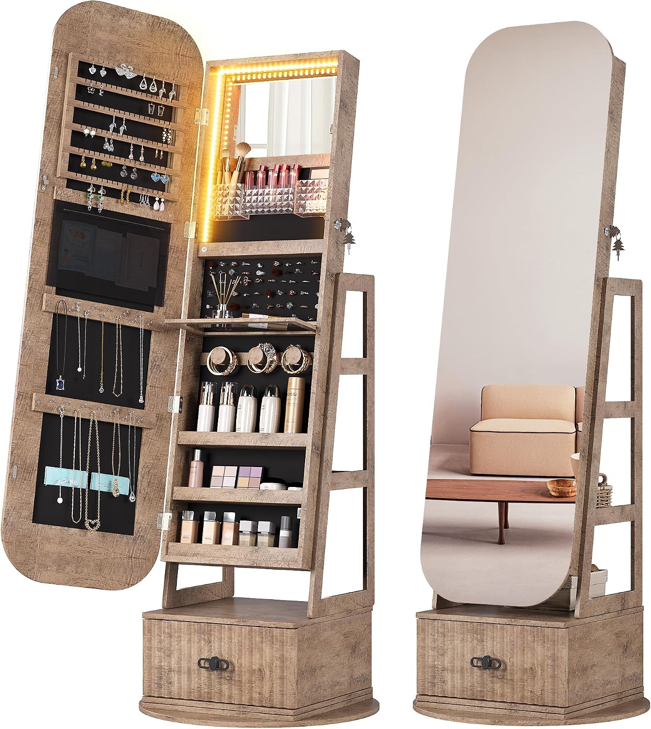 Lemari Perhiasan Putar 360 Der - Full Length Mirror Jewelry Armoire ulasan dan harga