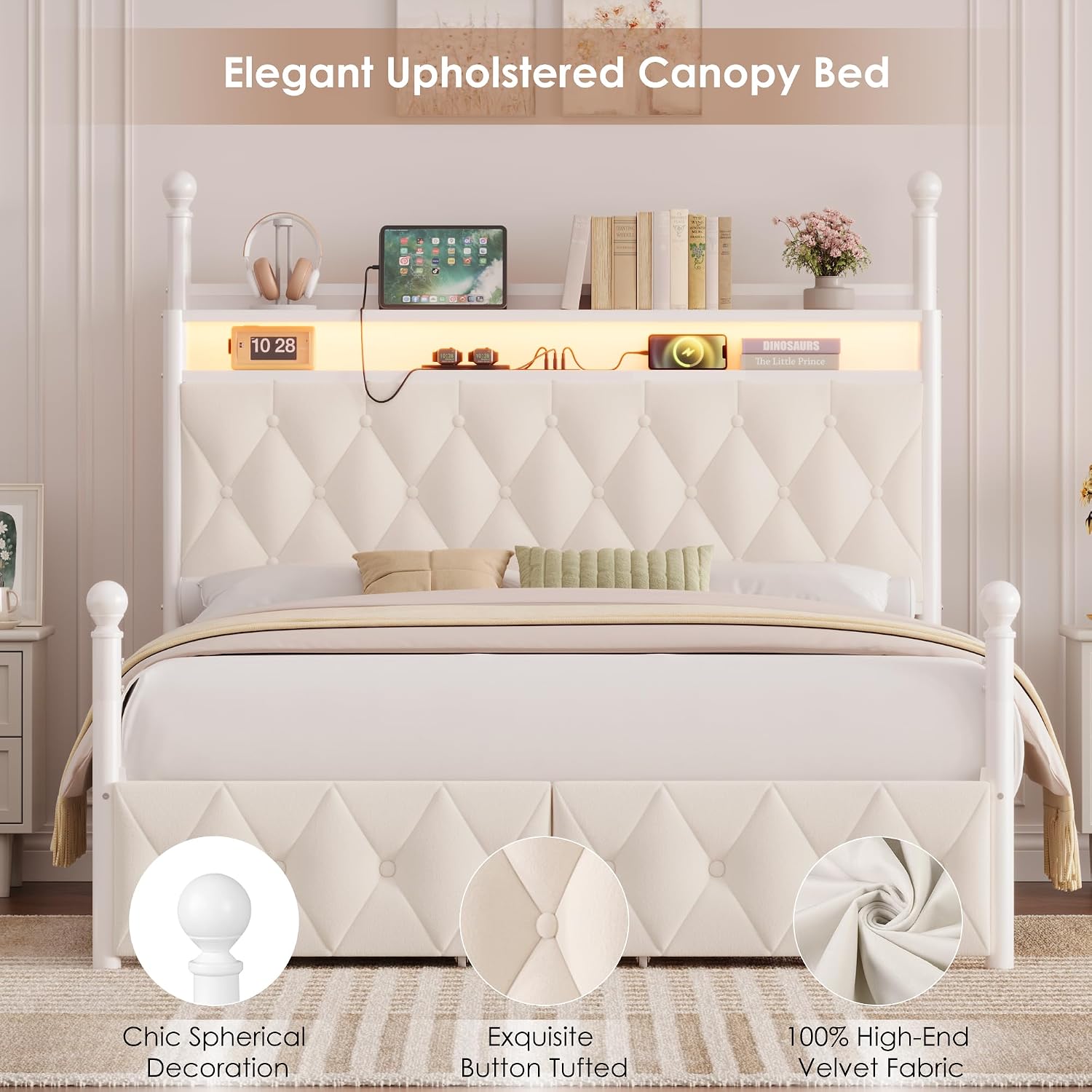 Rangka Tempat Tidur dengan Kan - Canopy Bed Frame Metal Queen ulasan dan harga