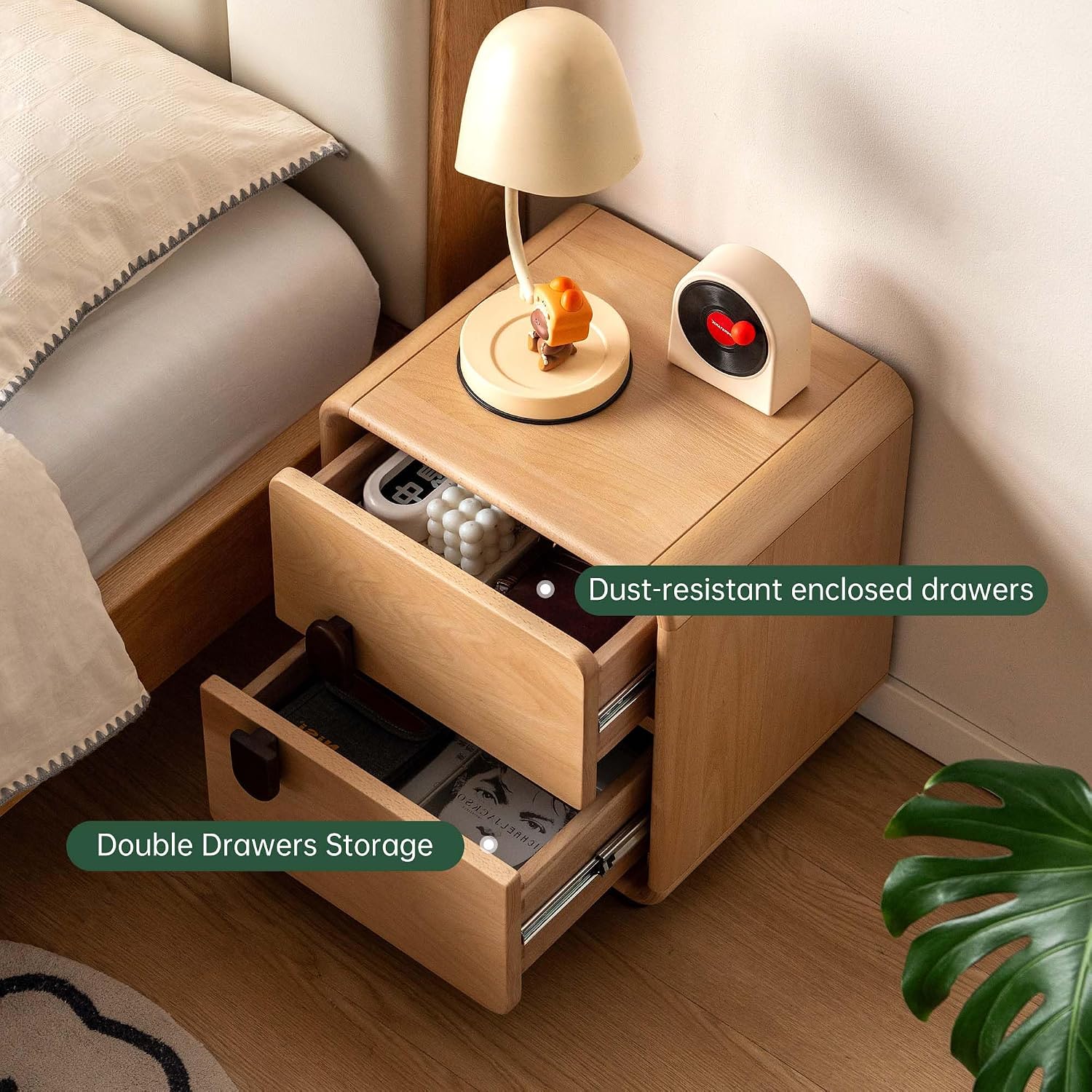 Meja Nakas Kayu Solid dengan 2 - Solid Wood Nightstand 2 Drawers ulasan dan harga