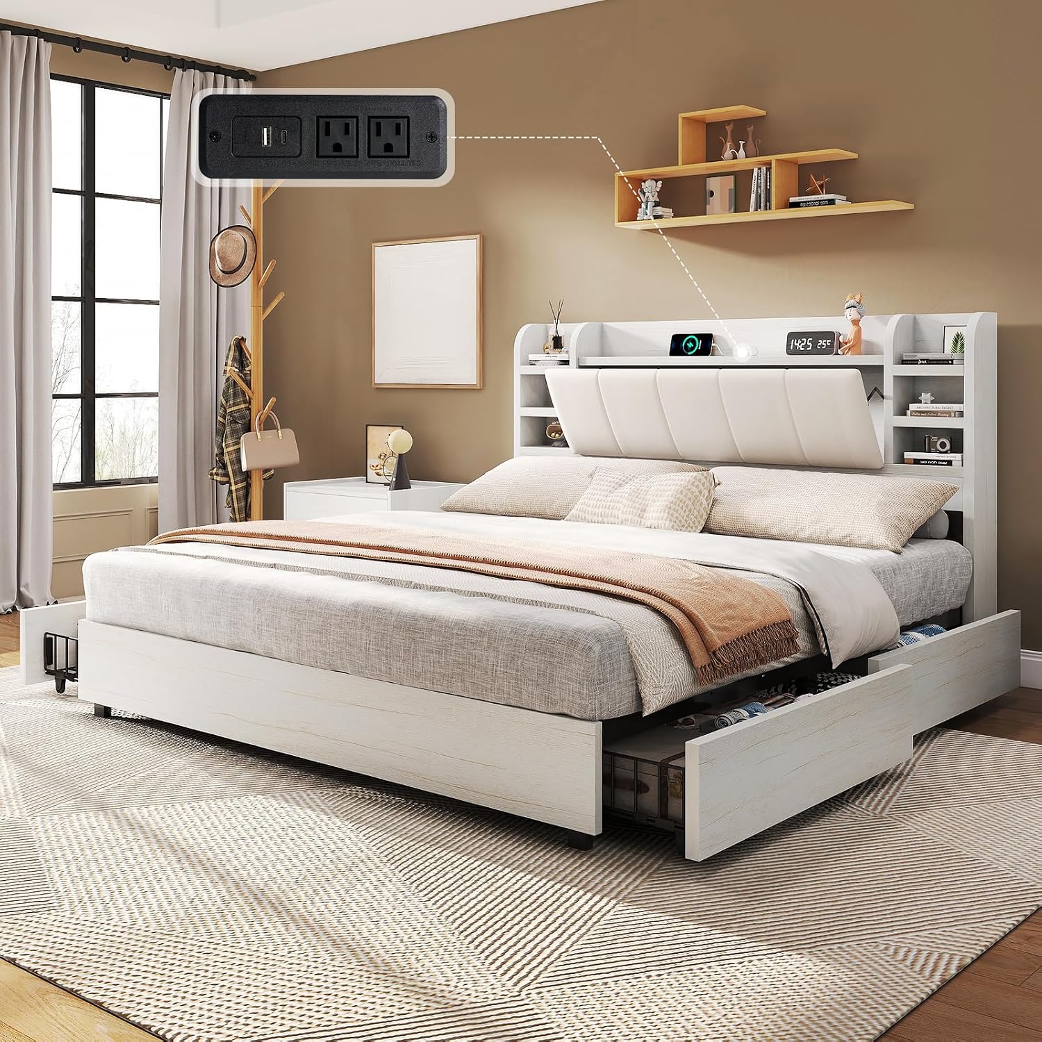 Tempat Tidur Platform Berlapis - King Size Bed Frame With Storage Drawers ulasan dan harga