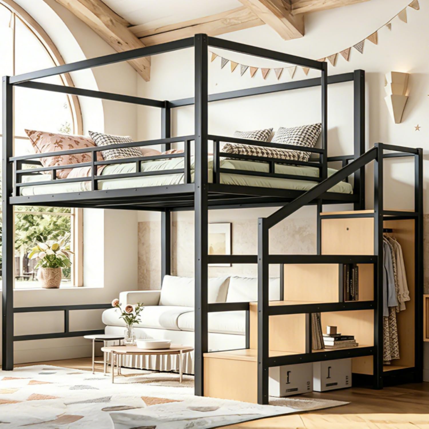 Tempat Tidur Loft Queen dengan - Canopy Bed Frame Metal Queen ulasan dan harga
