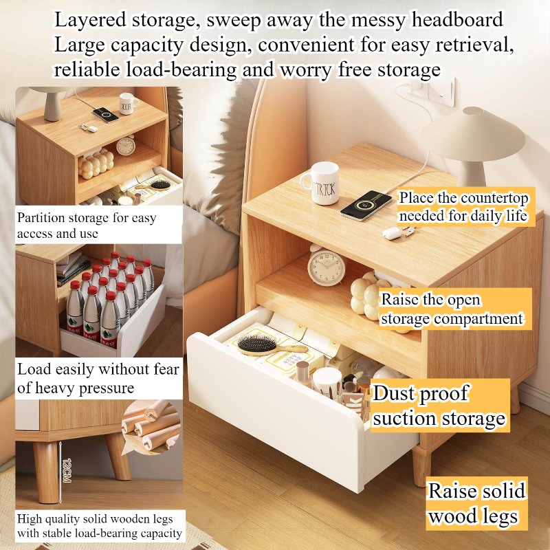Meja samping tempat tidur puti - Solid Wood Nightstand 2 Drawers ulasan dan harga