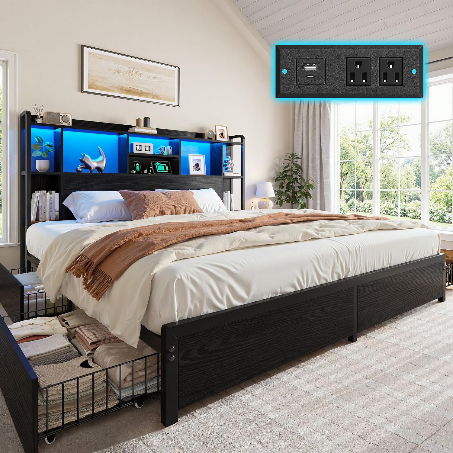 Rangka Tempat Tidur King Size  - King Size Bed Frame With Storage Drawers ulasan dan harga