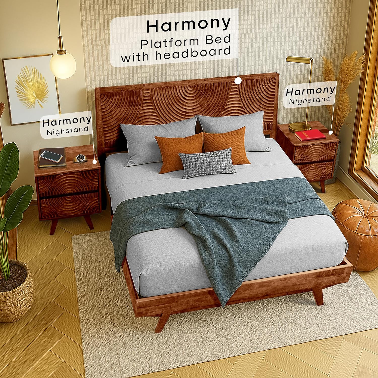 Meja Nakas Kayu Solid Akasia d - Solid Wood Nightstand 2 Drawers ulasan dan harga