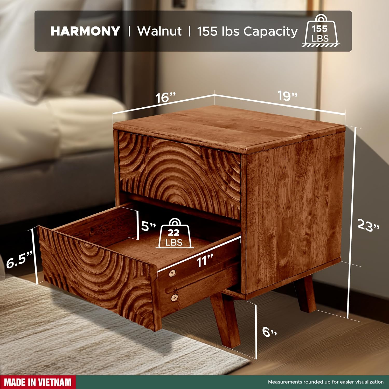 Meja Nakas Kayu Solid Akasia d - Solid Wood Nightstand 2 Drawers ulasan dan harga