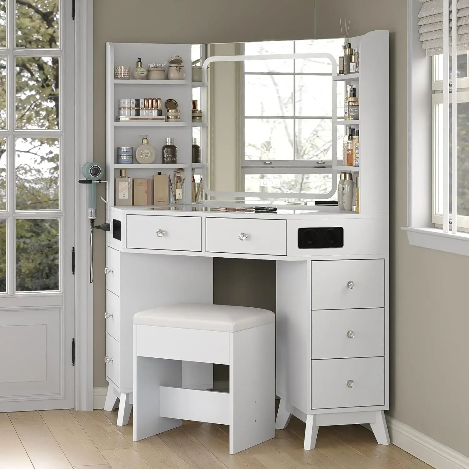 Meja Rias Sudut dengan Speaker - Dressing Table Vanity With Lighted Mirror ulasan dan harga