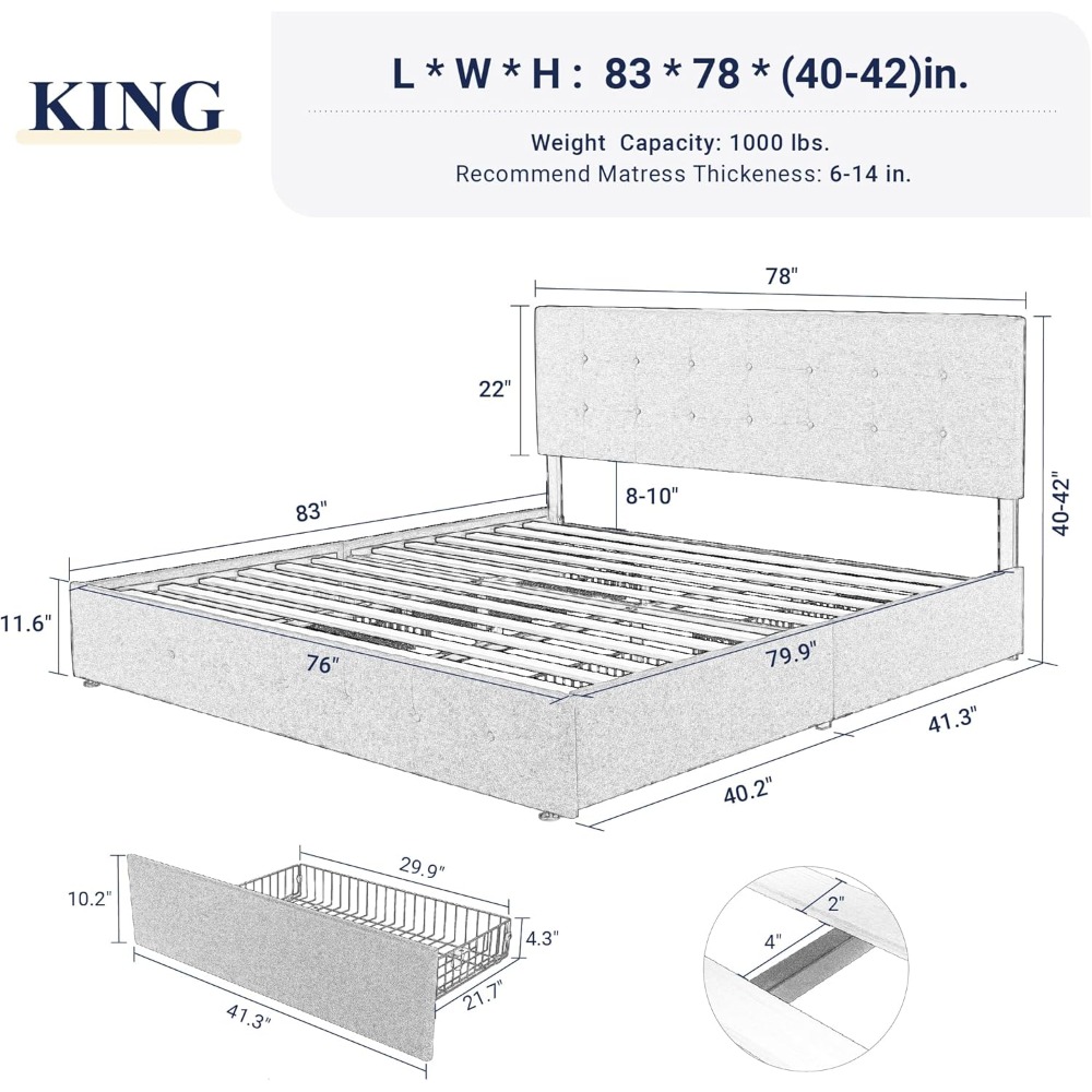 Rangka Tempat Tidur Platform U - King Size Bed Frame With Storage Drawers ulasan dan harga