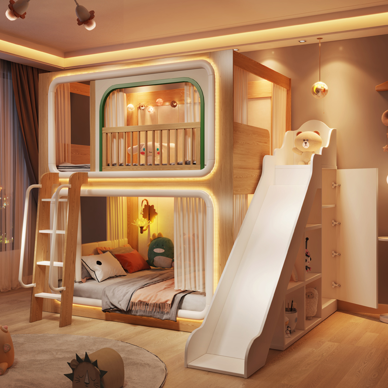 Tempat Tidur Anak-anak Double  - Bunk Bed With Stairs And Slide ulasan dan harga