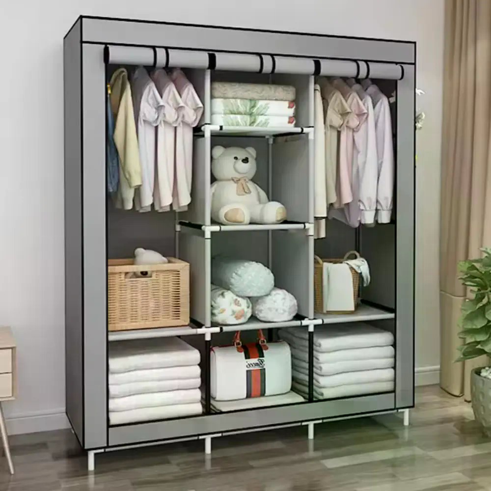 Lemari pakaian portabel 64 inc - Wardrobe Closet Portable Fabric Cover ulasan dan harga